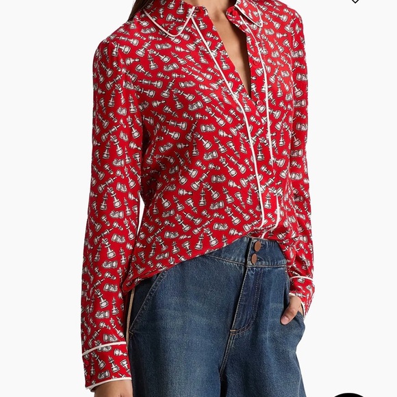 Alice + Olivia Willa Chess-Print Silk Shirt Size Medium - Picture 3 of 9